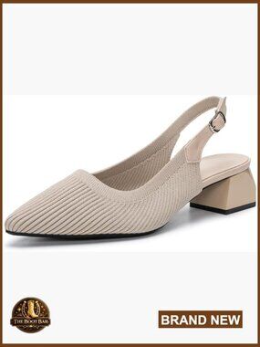 Slingback Block Heels, Pointed Toe Knit Pumps, Slip On Dress Shoes